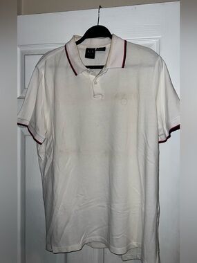 A/X Armani Exchange Men’s White Polo with Red-Trim - XL
